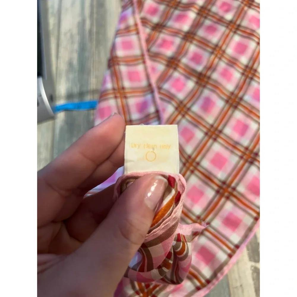 Vintage Glentex 100% Silk Pink Plaid Rectangle Scarf 1960s Mod Twee Checker‎